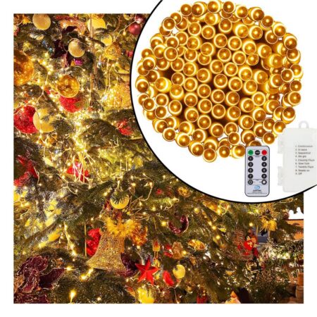 120LED jõulutuled soe valge 9M patareidega + juhtimispult