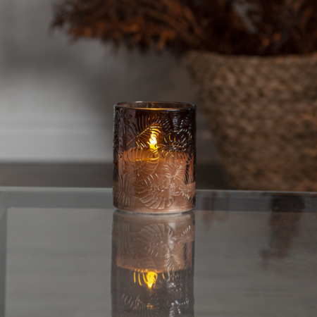 Vahakynttilä LED Flamme Leaf lasista ruskea 12.5cm