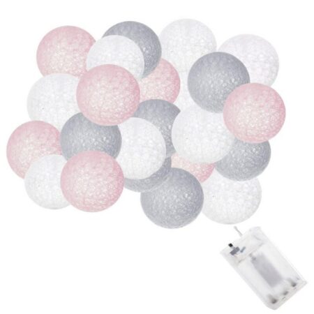 30LED joulupallot Cotton Balls 6,1M vaaleanpunainen, harmaa, valkoinen, kuva 4