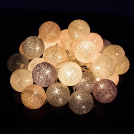 30LED joulupallot Cotton Balls 6.1M vaaleanpunainen, harmaa, valkoinen