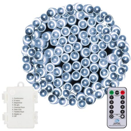 120LED jouluvalot valkoinen 9M paristokäyttöinen + kaukosäädin