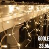 500LED valoverho läpinäkyvällä johdolla lämmin valkoinen 23M