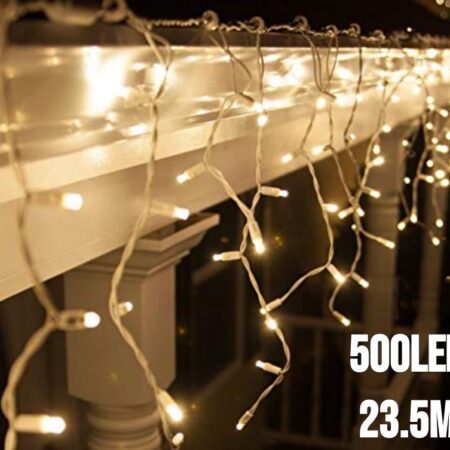 500LED valoverho läpinäkyvällä johdolla lämmin valkoinen 23M