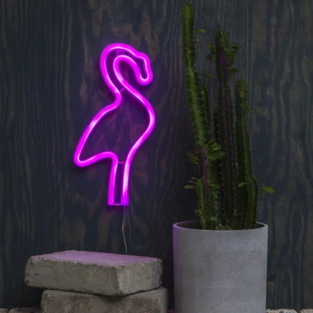 Neon-LED-koristevalaisin ”Flamingo”, paristokäyttöinen