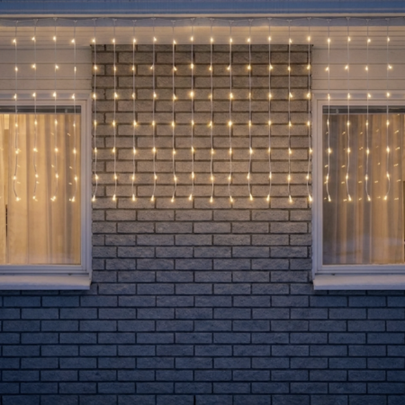 LED-valoverho 5 x 1 m, lämmin valkoinen, valkoinen johto