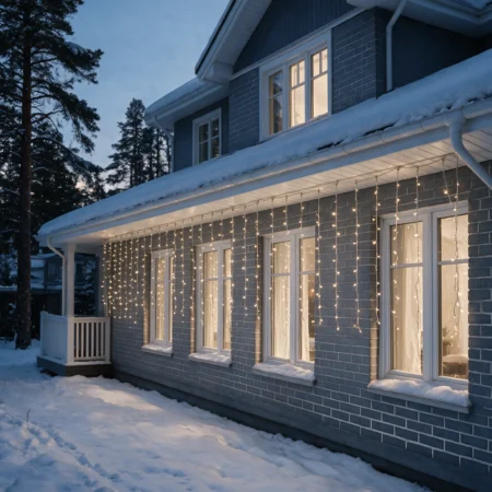 LED-valoverho 5 x 1 m, lämmin valkoinen, valkoinen johto