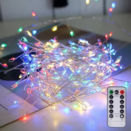 LED cluster -jouluvalot hopeisella langalla