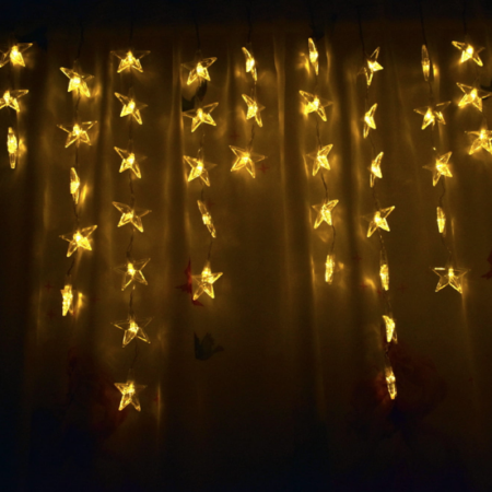 100LED valoverho "Tähdet" lämmin valkoinen, läpinäkyvä johto 3,5M
